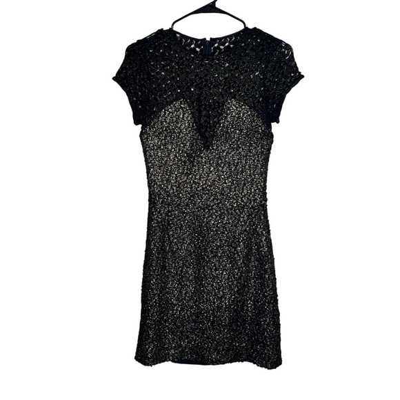 L’Agence Barneys NY Dress Size 4 Black Gold Metallic Lace Cocktail Party Glam